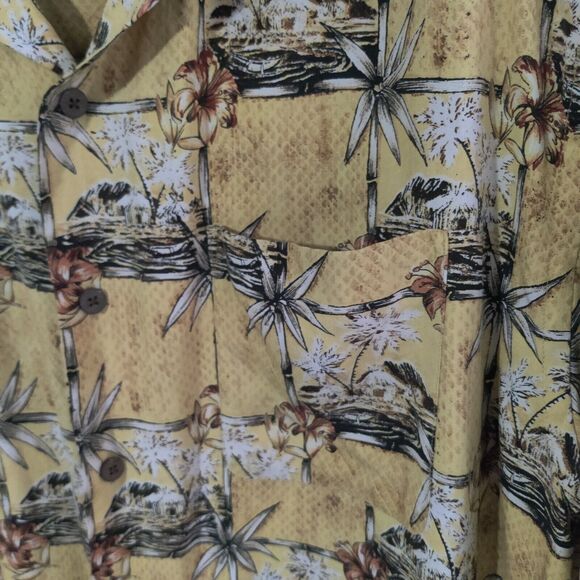 Vintage Ocean Pacific Shirt Mens Large Yellow Hawaiian All Over Print Button Up - Picture 5 of 8